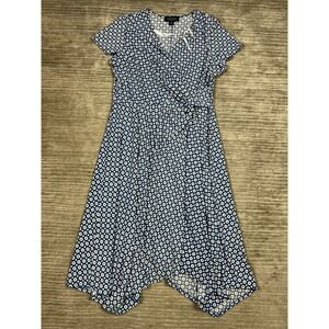 Perceptions New York Dress Womens XL Blue Circles Short Sleeve Midi V-Neck Casua